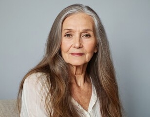 Portrait of a beautiful woman with beautiful gray hair. AI generation