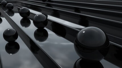 Black spheres roll down the steps