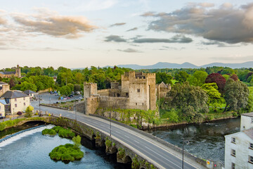 Cahir castle, one of Ireland's most prominent and best-preserved medieval castles, situated on a an...