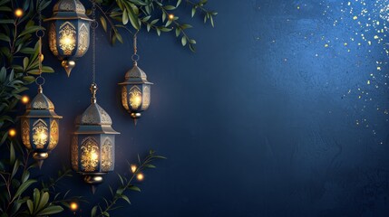 Obraz premium Ramadan decoration background with copy space 