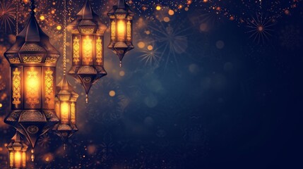 Fototapeta na wymiar Ramadan decoration background with copy space 