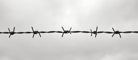 A striking combination of vertical barbed wires creates an intriguing pattern against the backdrop of a cloudy sky.