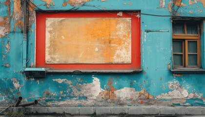 Old orange mockup wall and window with orange frame