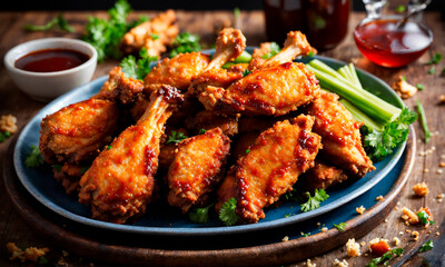 Fototapeta premium fried breaded wings on a plate. Selective focus.