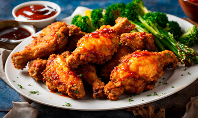 Fototapeta premium fried breaded wings on a plate. Selective focus.