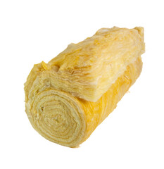 Roll of glass wool batt insulation. Isolated on a white background.