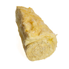 Roll of glass wool batt insulation. Isolated on a white background.