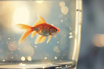 Fotobehang a goldfish swimming in a glass © Aliaksandr Siamko