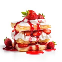 Mouthwatering slice of Strawberry Shortcake on a white background