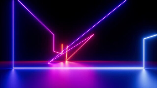 looping 3d animation, abstract geometric background with neon line, glowing in ultraviolet light