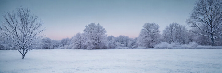 A serene winter landscape, picturesque panorama. Generative AI