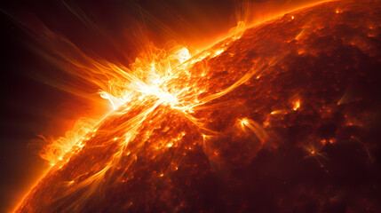 Fototapeta na wymiar Hot and dynamic activity on the sun's surface, including solar flares and prominences