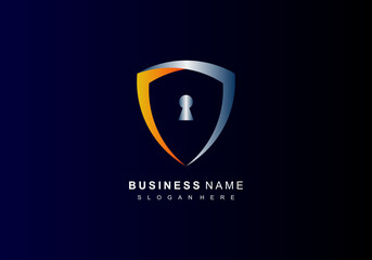 Abstract lock merged with shield logo design © Panjulk