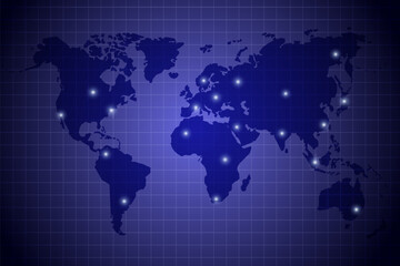 Fototapeta na wymiar Radar dots of lights over world map vector illustration