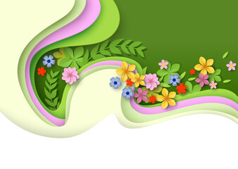Spring summer papercut background with origami flowers