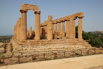 ruined ancient temple (temple of juno) in agrigento in sicily in italy 