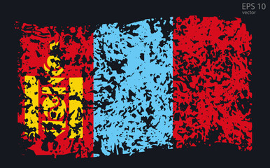 Vector flag of Mongolia. Vector illustration with cracks and abrasions.
