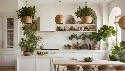 "Transform your kitchen into a serene oasis with feng shui-inspired warm plants, carefully placed by your interior designer to create a harmonious and inviting space."