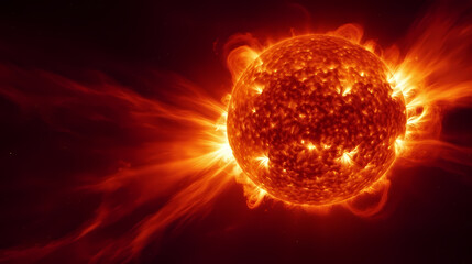 Fototapeta premium With explosive solar flares on the sun's surface