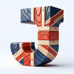 J letter United Kingdom letters shape 3D wooden Lettering Typeface. AI generated illustration
