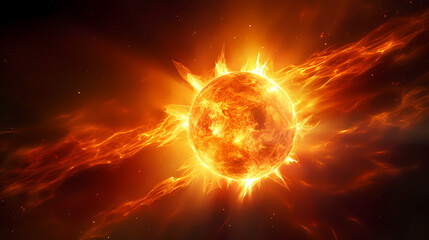 Obraz premium With explosive solar flares on the sun's surface