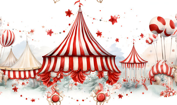 Carousel Pattern Paris.  Seamless pattern. red, white. Watercolor drawing