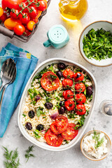 Greek vegetable casserole with rice and tomatoes