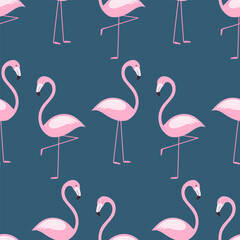 Seamless background with pink flamingo birds. summer pattern