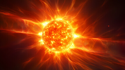 Fototapeta premium With explosive solar flares on the sun's surface