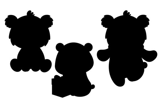 Silhouette bear animal. Vector illustration. Isolated black hand drawn. Kids collection.