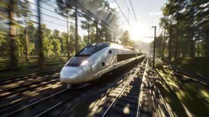 Fototapeta premium High-speed bullet train Сutting edge technology innovation enabled the development of fast and efficient rail transportation which is increasingly becoming a popular alternative to air and road travel