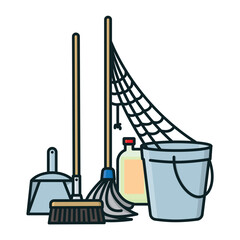 Cleaning equipment with cob web isolated vector illustration - 739866515