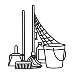 Cleaning equipment with cob web vector line icon for No Housework Day on April 7 - 739866520