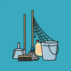 Cleaning equipment with cob web vector illustration for No Housework Day on April 7 - 739866524