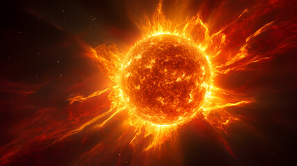 Fototapeta premium With explosive solar flares on the sun's surface