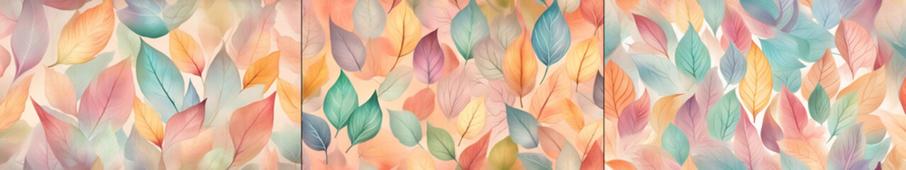 Fototapeta na wymiar Set of three leaves with soft colors.