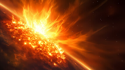 Fototapeta na wymiar With explosive solar flares on the sun's surface
