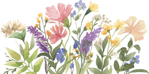 Border of watercolor wildflowers