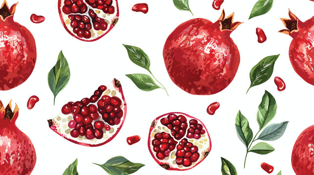 Flat Vector Sketched Hand drawn pomegranate seamless Pattern