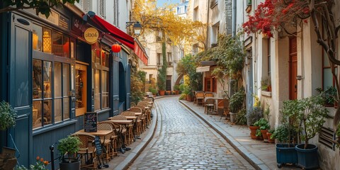Charming Parisian neighborhood with stunning architecture and iconic sights. - obrazy, fototapety, plakaty