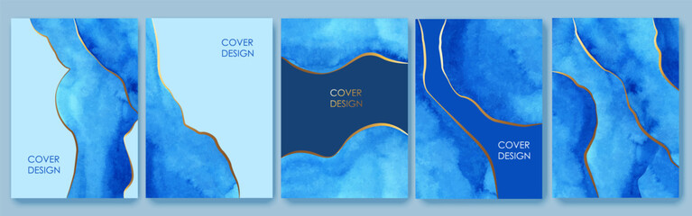 Vertical backgrounds. Blue, turquoise watercolor fluid painting vector design. Card, cover, flyer, voucher template