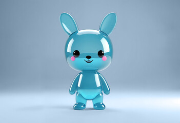 An adorable and transparent glass rabbit with a smiling expression, isolated on a gray background.