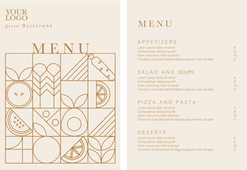 Healthy Food restaurant menu. Vegetarian menu design with vegan meals. Flyer template. Fast Food, Healthy Food, Flyer Design, Simple, Minimalist. - obrazy, fototapety, plakaty