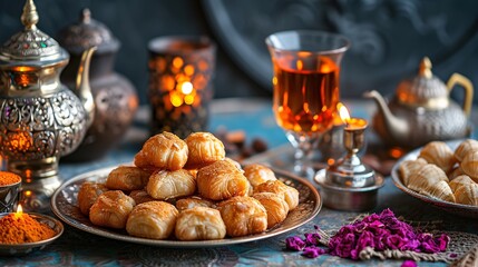 Celebrate the Islamic holy month with traditional Iranian treats and prayers to God in this Ramadan Kareem Festive Greeting Card, with Halal options for Iftar or Suhoor during Eid Mubarak.