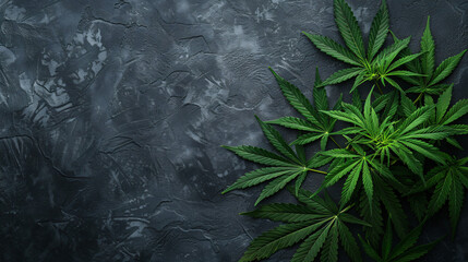 Marijuana leaves green on a dark background.