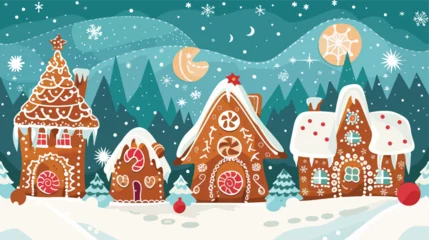 Fototapeten Gingerbread houses christmas scene. Cute vector illustration © Vector