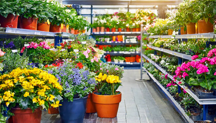 Fototapeta na wymiar Plants and flowers in hardware store