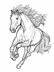 Coloring pages or sketch of running horse 
