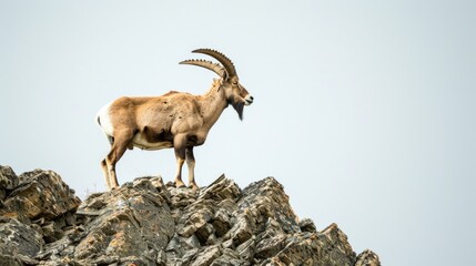 Majestic Alpine Ibex Standing Atop Rocky Mountain Outcrop