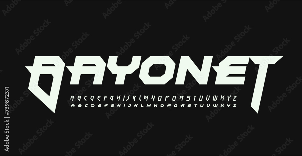 Aufkleber futuristic cyber alphabet, dynamic edgy letters, sleek gaming font for sharp logos, aggressive sci-f